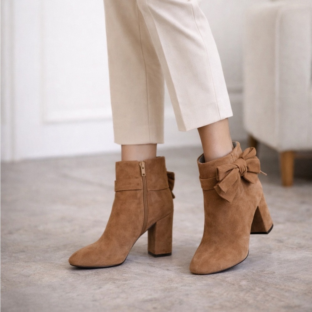 Kate Spade New York Brown Suede Ankle Booties with Bow